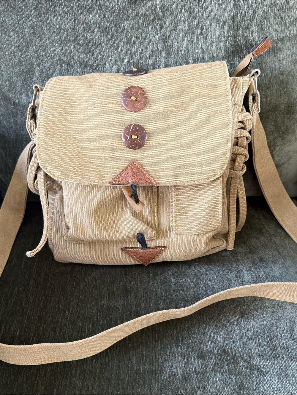 EARTHBOUND Tan Canvas Crossbody Bag with Brown Accents